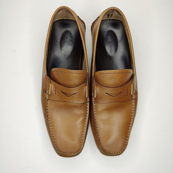 Salvatore Ferragamo Penny Loafers Leather Brown Moccasin Driver Shoes 10.5 D - Picture 2 of 13